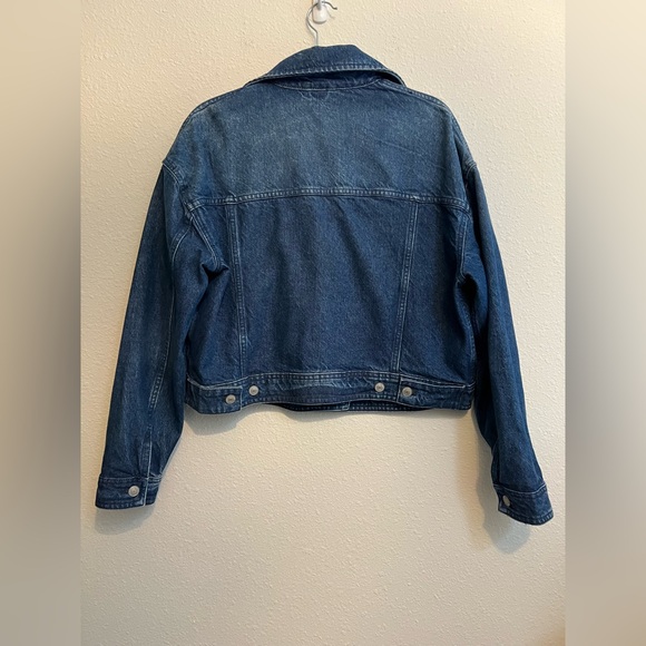 #412 Free People We The FreeDenim Jacket Now or Never Dark Wash Cropped Medium - Picture 4 of 5